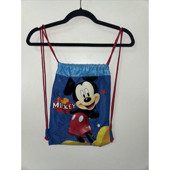 Disney Blue Mickey Mouse Theme Park Tote Bag Drawstring School Backpack Gym Bag - Picture 2 of 4
